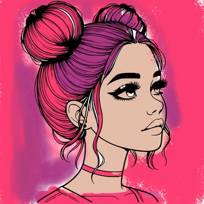 realistic girl with buns on the top of her head