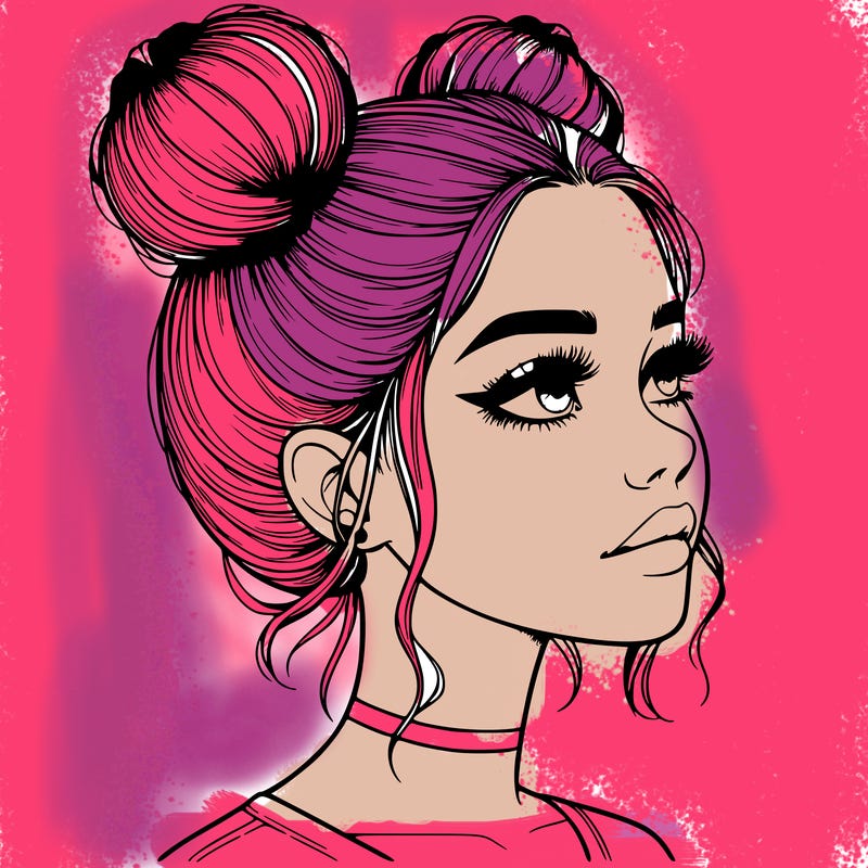 realistic girl with buns on the top of her head