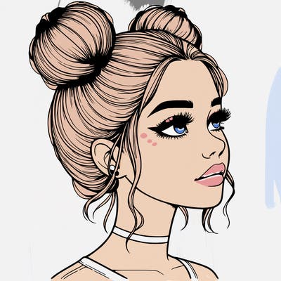 realistic girl with buns on the top of her head