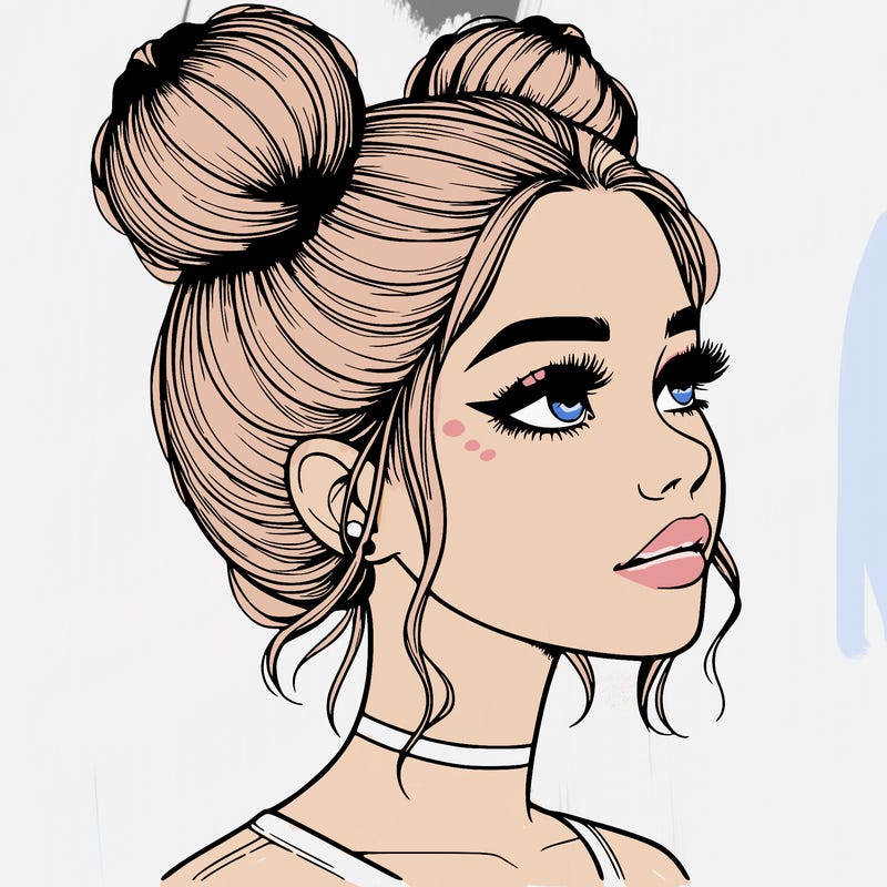 realistic girl with buns on the top of her head