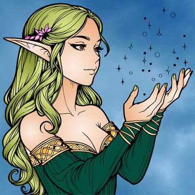 realistic elf girl doing magic