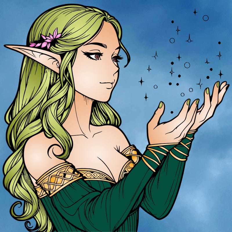 realistic elf girl doing magic