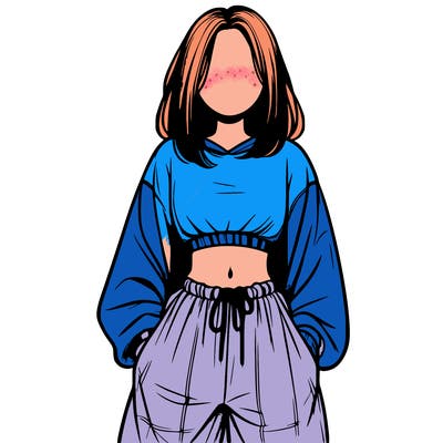 realistic girl faceless with baggy pants and a crop top