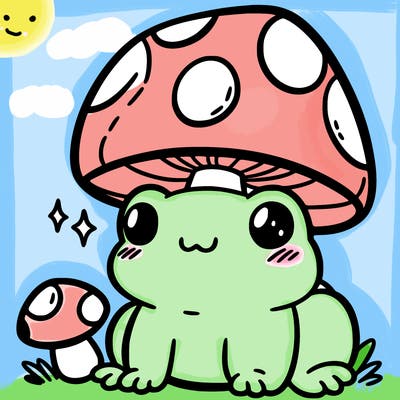 a cute frog with a mushroom hat