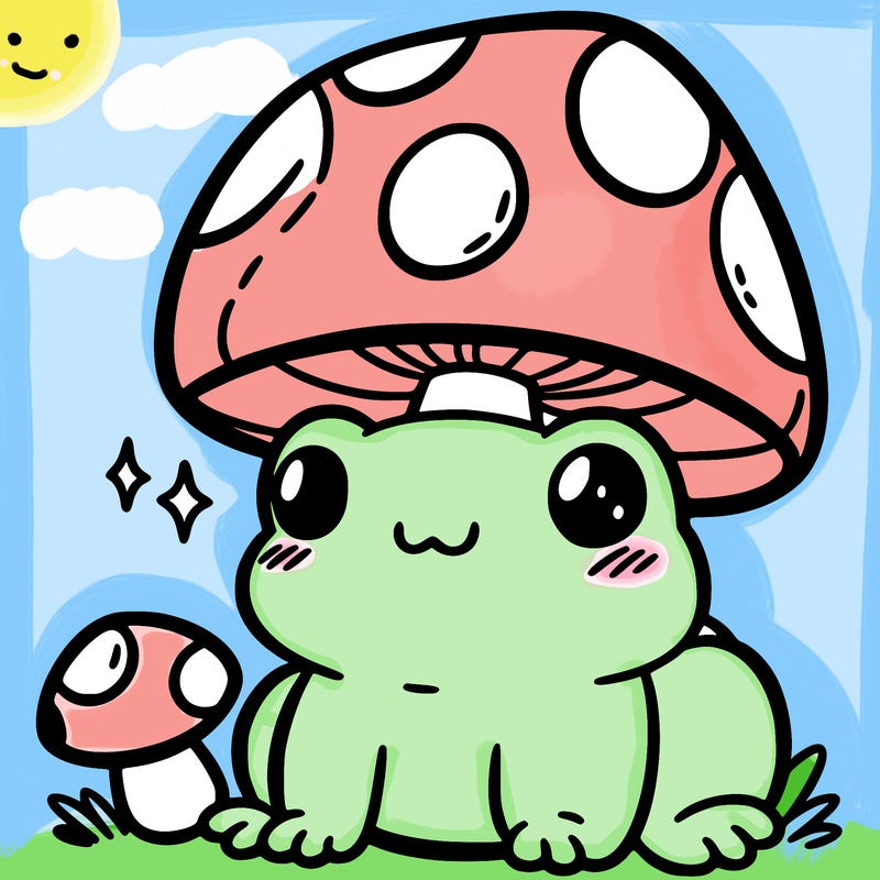 a cute frog with a mushroom hat