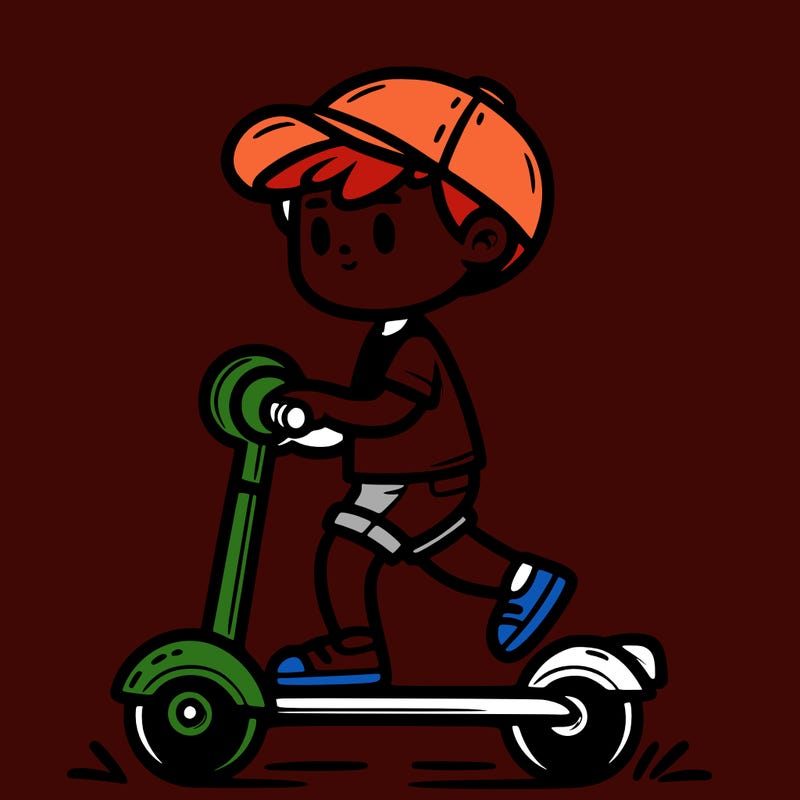 a kid riding a scooter