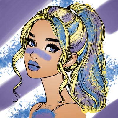 realistic girl with a ponytail on her hair and lips