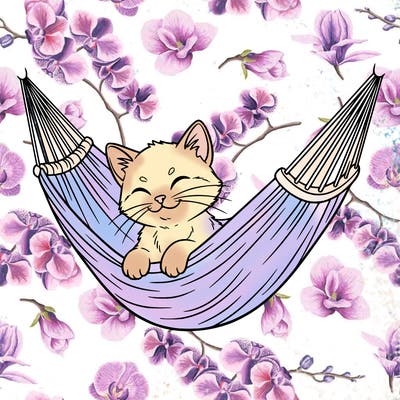 a kitten sitting in a hammock