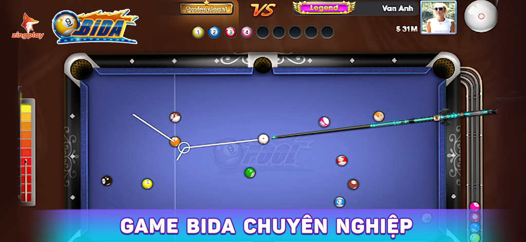 Cổng game ZingPlay - iCa - Vista cenital de una partida profesional de billar Bida en la aplicación móvil ZingPlay