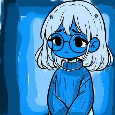 sad girl with glasses in a sweater