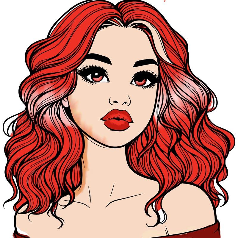 realistic girl with wavy hair and lips
