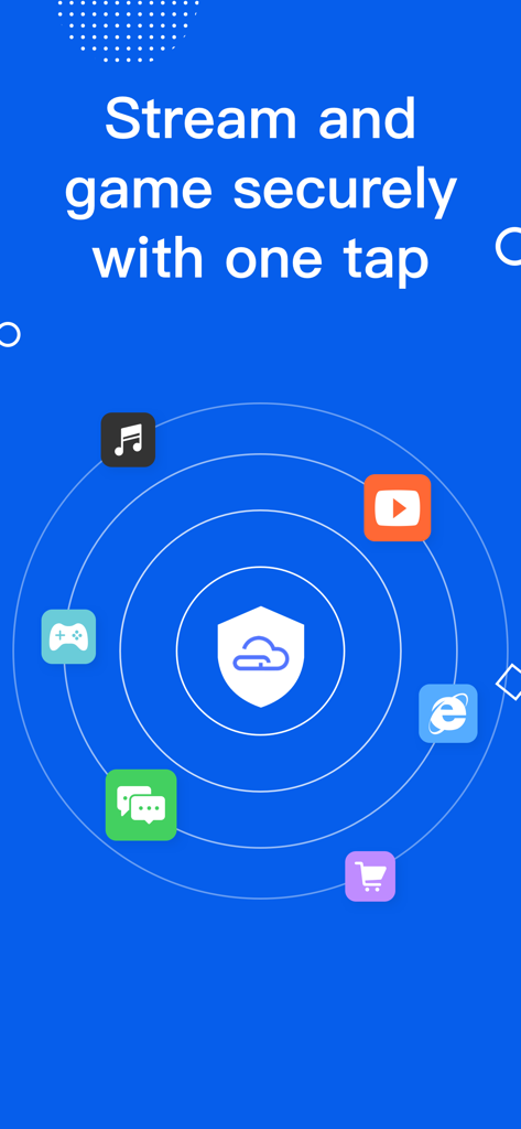 LeapVPN app interface illustrating secure streaming and gaming features with one tap connectivity