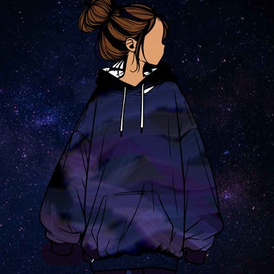 realistic girl with a oversized sweatshirt on and a bun