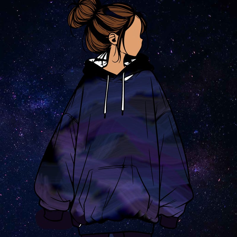 realistic girl with a oversized sweatshirt on and a bun
