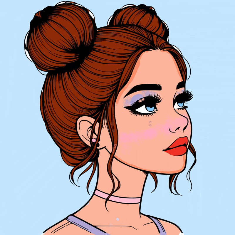 realistic girl with buns on the top of her head