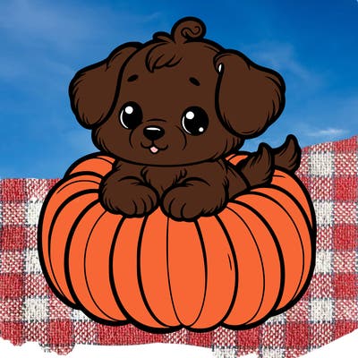 cute little puppy in a pumpkin