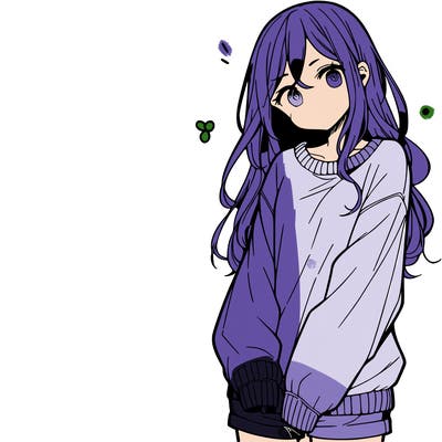manga teen girl  in a sweater and baggy pants