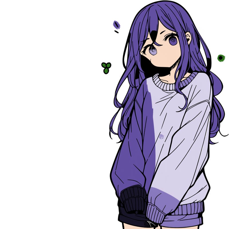 manga teen girl  in a sweater and baggy pants