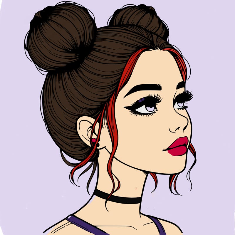realistic girl with buns on the top of her head