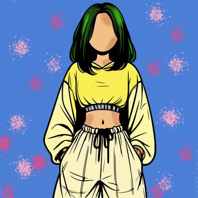 realistic girl faceless with baggy pants and a crop top