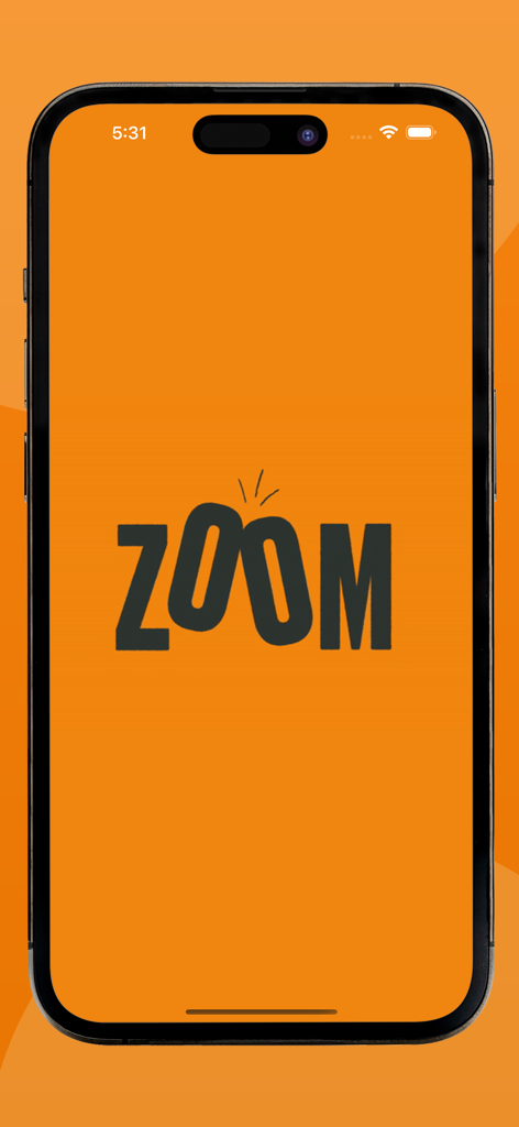 Zoom Drinks Delivery - Splash screen of the Zoom Drinks Delivery app featuring its stylized logo on a bright orange background