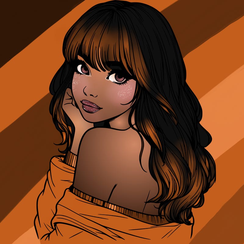 realistic girl with bangs looking over her shoulder