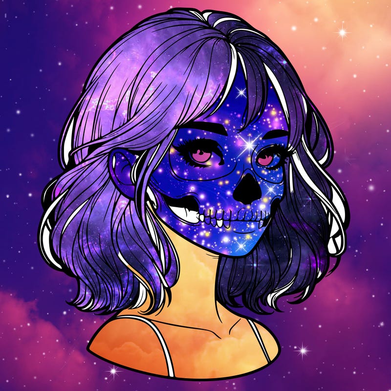 realistic girl with skull