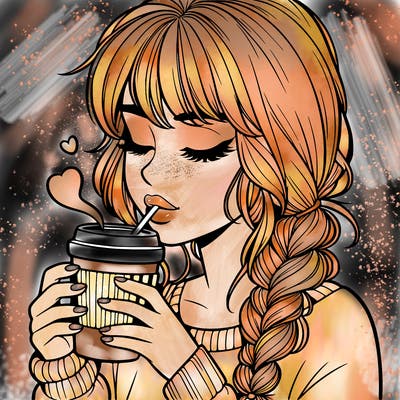 realistic girl drinking coffee