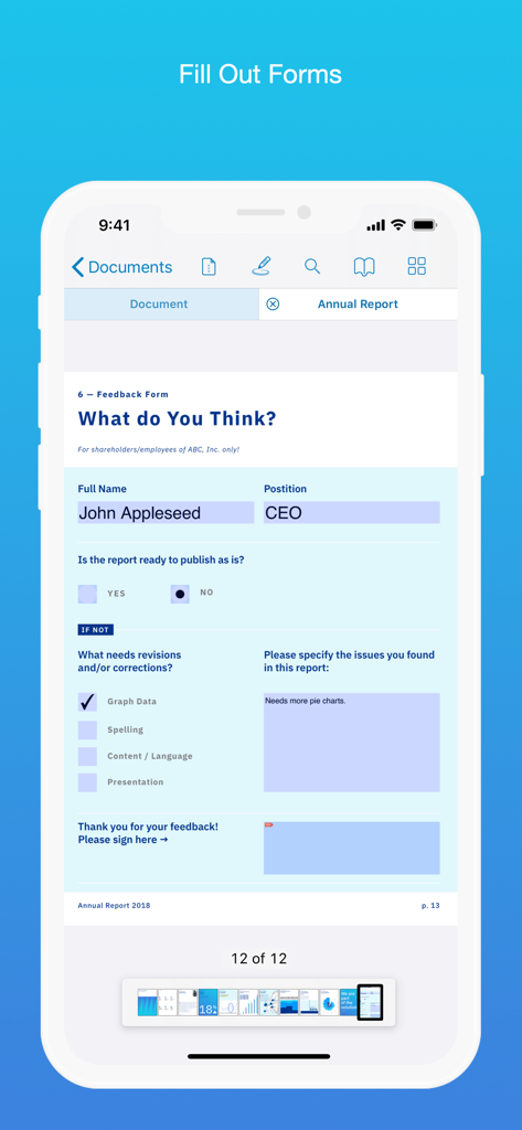 PDF Viewer by Nutrient - Filling out a PDF feedback form on a mobile phone