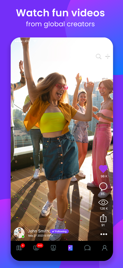 Netbinc: Social, Videos, Chat - Netbinc app interface showing a social video feed from global creators