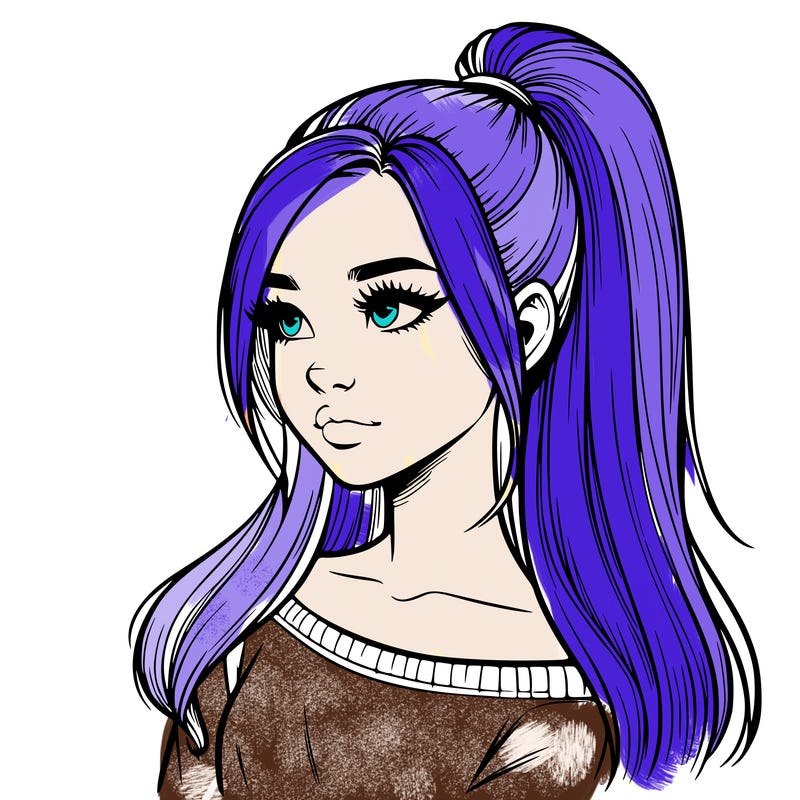 realistic girl with a high ponytail