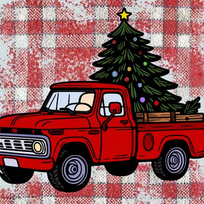 pickup truck with a christmas tree.