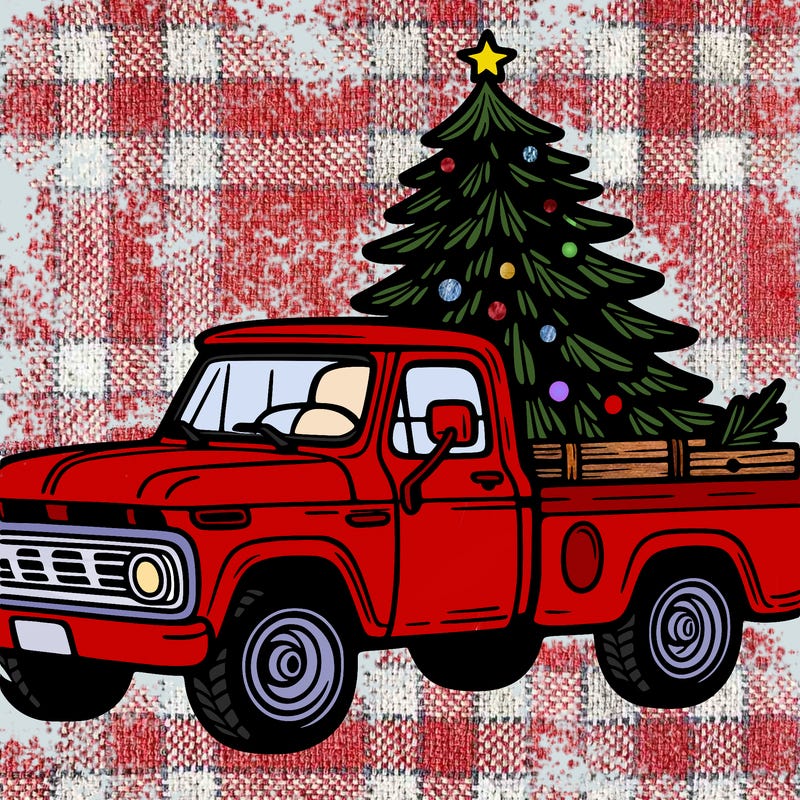 pickup truck with a christmas tree.