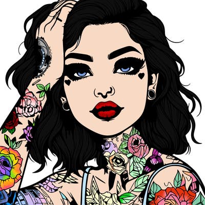 realistic girl with tattoos all over