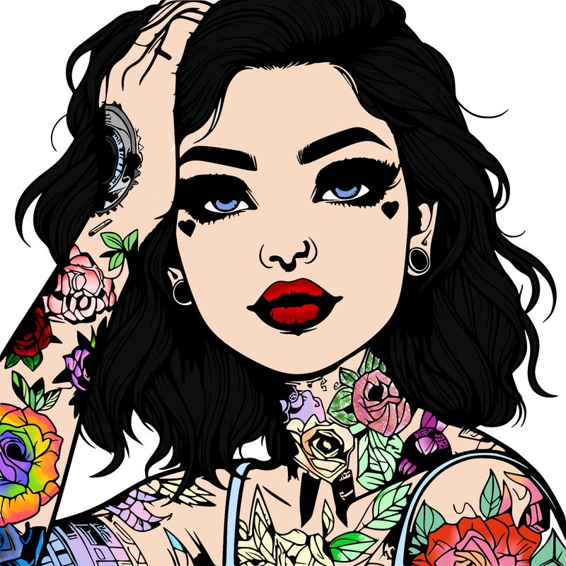 realistic girl with tattoos all over