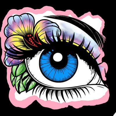 realistic eye with flower