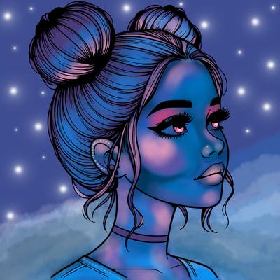 realistic girl with buns on the top of her head