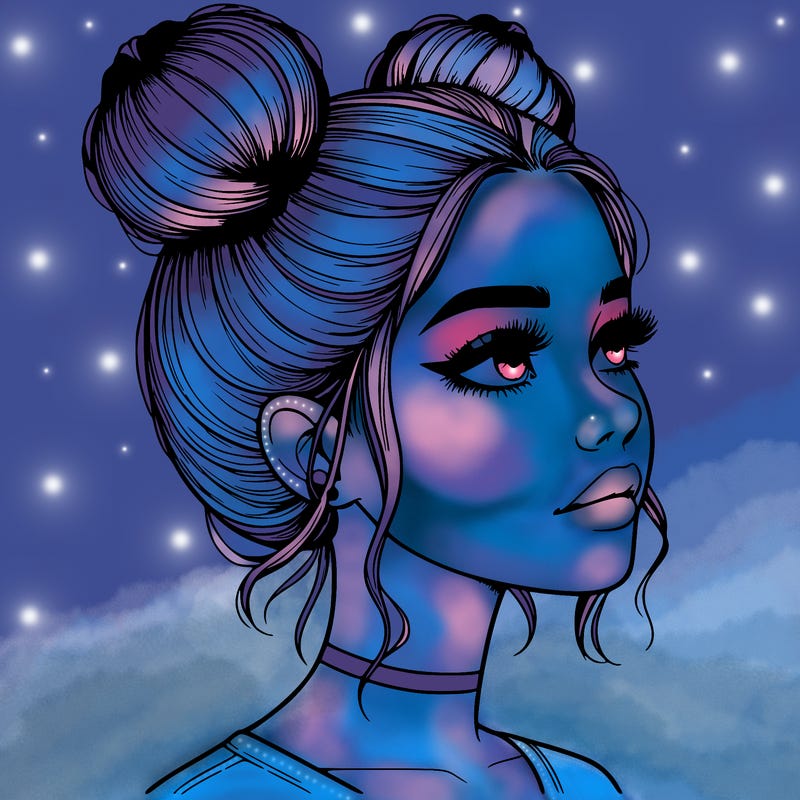 realistic girl with buns on the top of her head