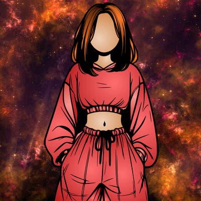 realistic girl faceless with baggy pants and a crop top