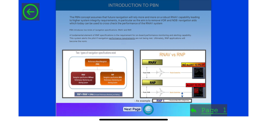 PBN For Pilots - Educational slide explaining Performance Based Navigation concepts and the difference between RNAV and RNP specifications