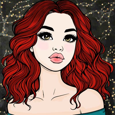 realistic girl with wavy hair and lips