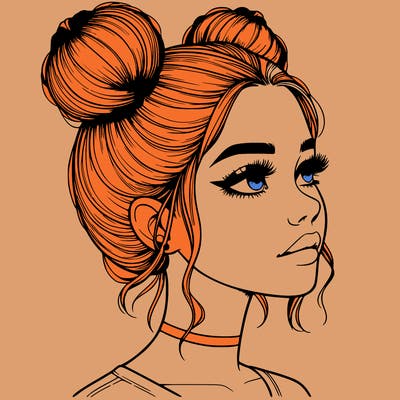 realistic girl with buns on the top of her head
