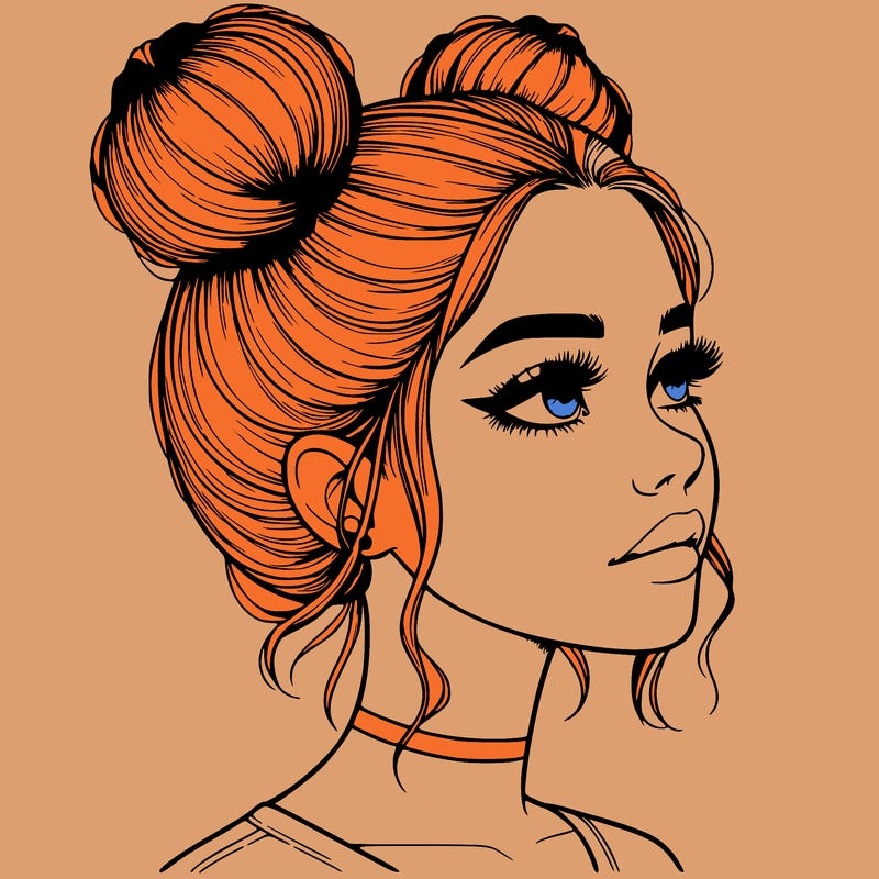 realistic girl with buns on the top of her head