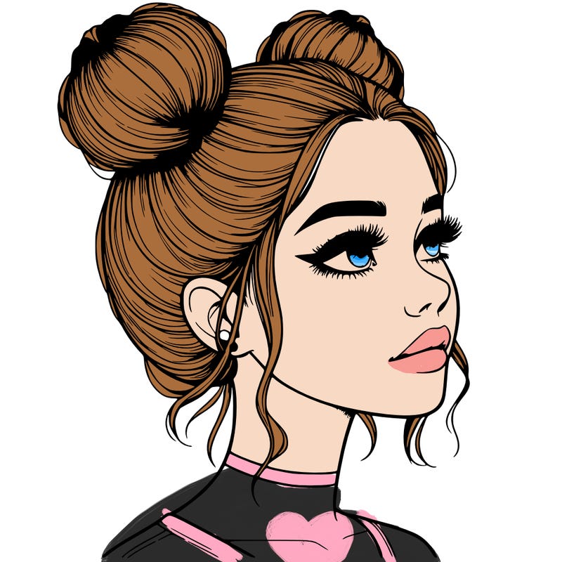 realistic girl with buns on the top of her head