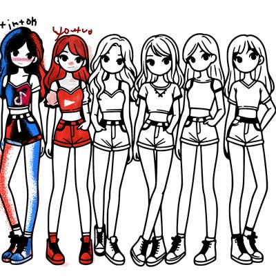 a group of girls wearing crop tops and shorts