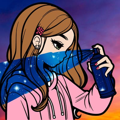 a realistic girl spray painting