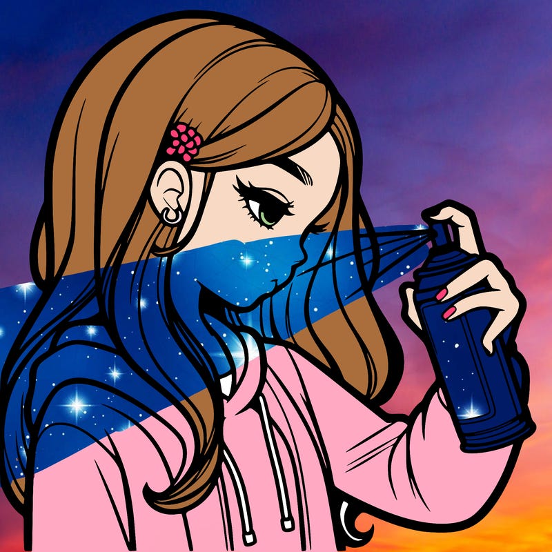 a realistic girl spray painting