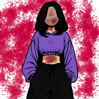 realistic girl faceless with baggy pants and a crop top