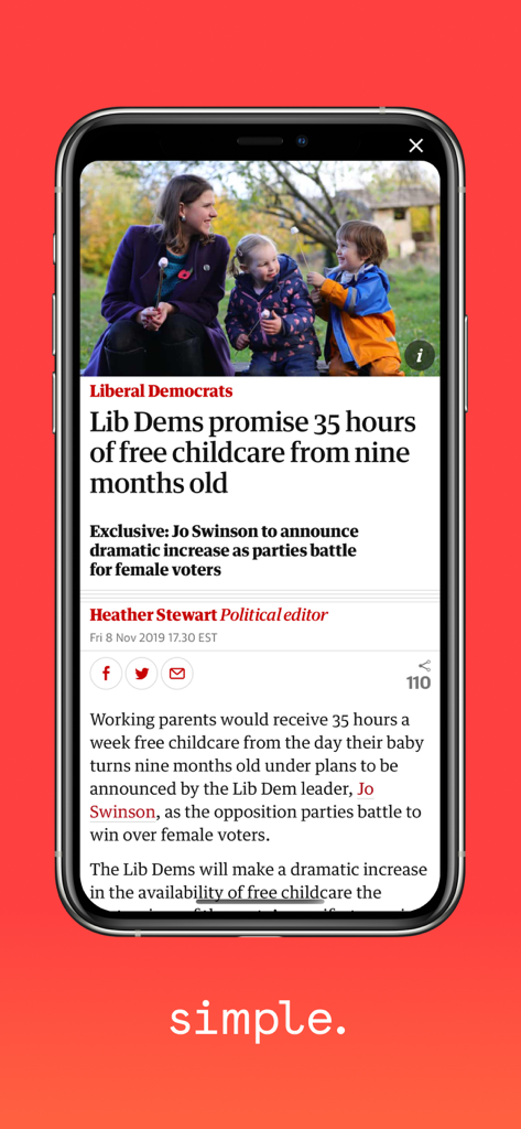 Briefly: Minimalist News - iPhone displaying a clean and distraction free news article in the Briefly app