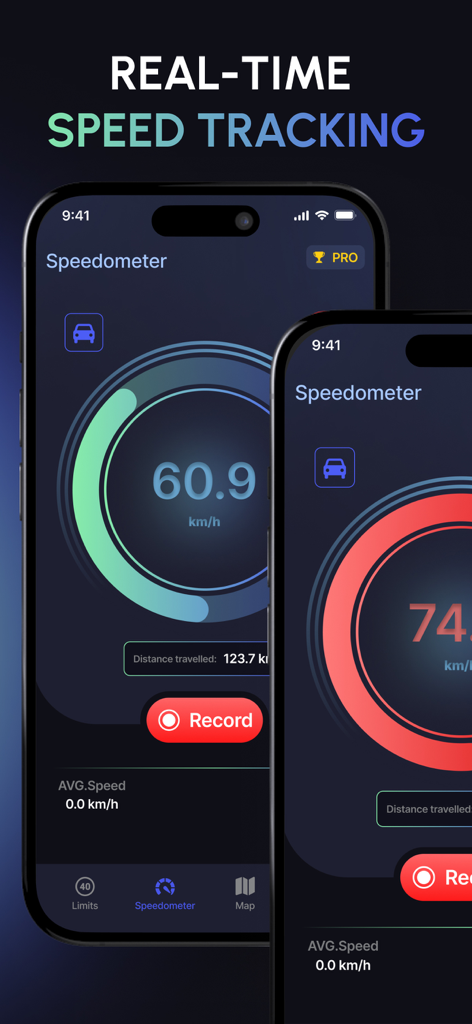 HUD Speed Display app interface showing real-time speed tracking and minimalist digital dashboard